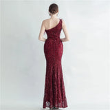 One Shoulder Evening Maxi Dress with Feathers