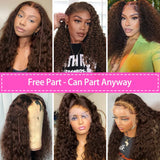 200% Density Brown Color Water Wave Lace Frontal Human Hair Wig