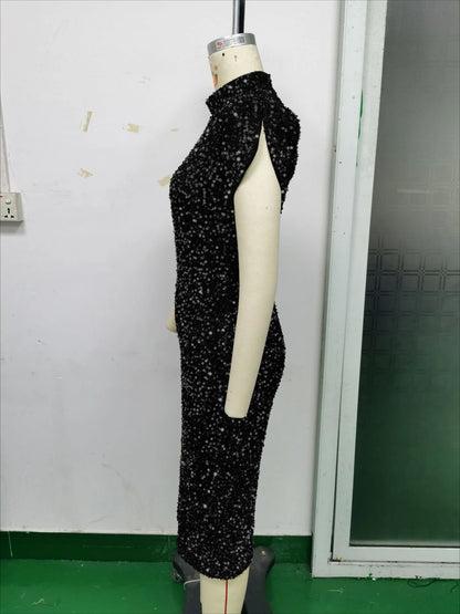 Half High Neck Short Sleeve Slim Fit Party Outfit