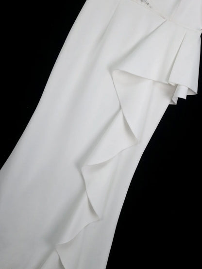 One Shoulder Asymmetric Ruffle Rhinestone Formal Dress