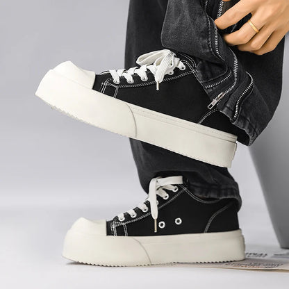 Trendy Men Thick Bottom Sports Platform Canvas Shoes