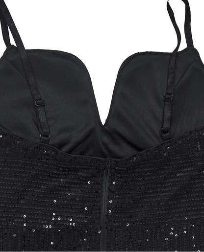 Spaghetti Strap Sequins High Side Slit Dress