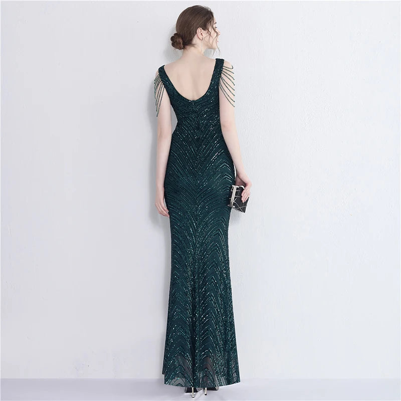 Mermaid V Neck Sequins Luxury Evening Dress