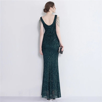 Mermaid V Neck Sequins Luxury Evening Dress
