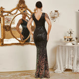 Mermaid V Neck Sequins Formal Dress with Beads