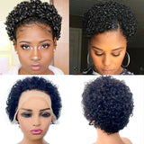 Glueless Natural 4" Short Curly Pixie Cut Front Lace Wig