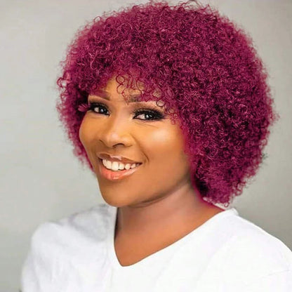 Afro Kinky Curly Brazilian Human Hair Glueless Machine Made Wig