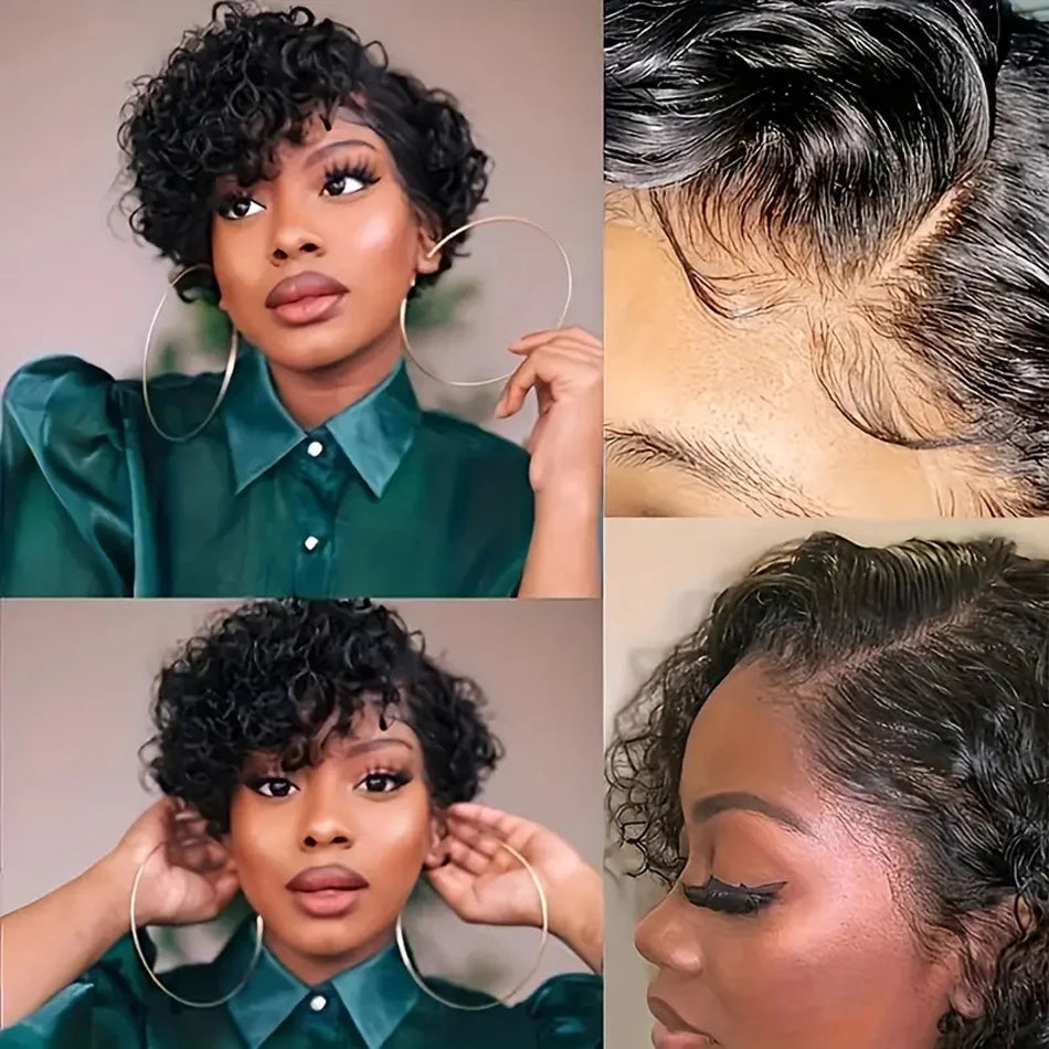 Kinky Curly Short Pixie Cut Wig Water Wavy