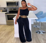 Sleeveless Crop Top And Wide Leg Pants Matching 2pcs Outfits