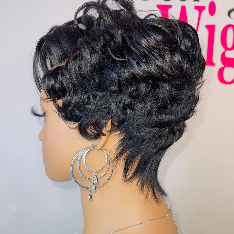 13x4x1 Lace Frontal Loose Curly Wave Short Bob Pixie Cut Wig