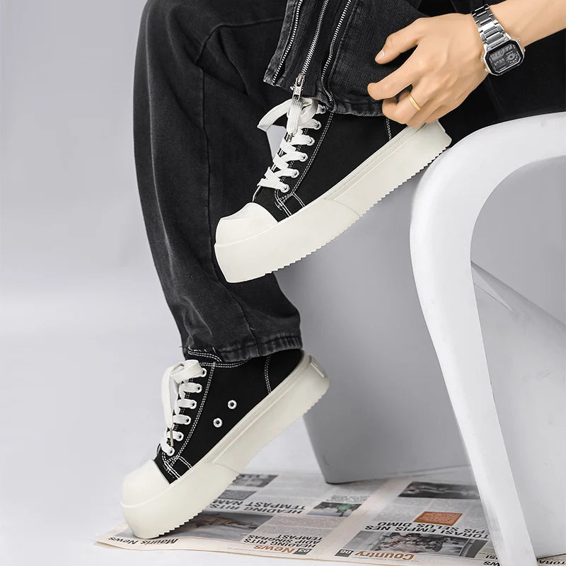 Trendy Men Thick Bottom Sports Platform Canvas Shoes
