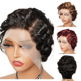 Pixie Cut Indian Water Wave Lace Frontal Wig