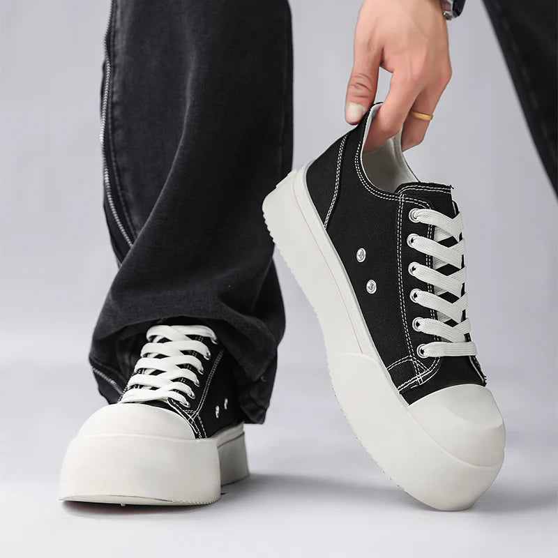 Trendy Men Thick Bottom Sports Platform Canvas Shoes