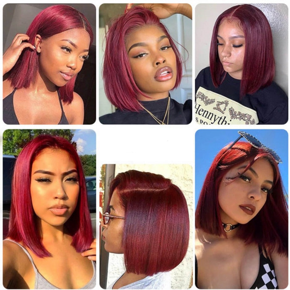 Malaysian Burgundy Straight Lace Front Wig 150% Density