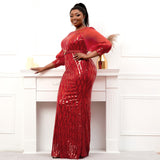 Plus Size Stretch Long Sleeve Mermaid Sequin Dress With Belt
