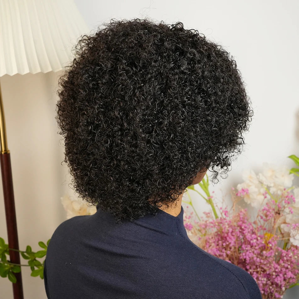 Afro Kinky Curly Brazilian Human Hair Glueless Machine Made Wig