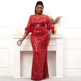 Plus Size Stretch Long Sleeve Mermaid Sequin Dress With Belt