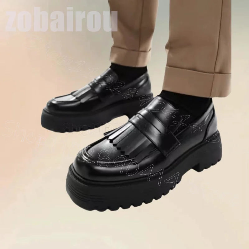 Round Toe Tassels Wave Pattern Luxurious Handmade Loafers