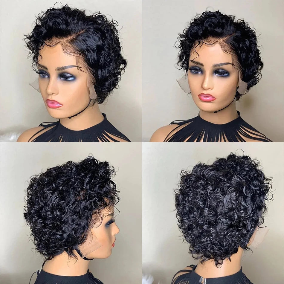13x4 Lace Frontal Human Hair Pixie Cut 180% Density