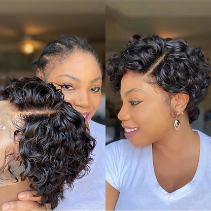 13x4 Lace Frontal Human Hair Pixie Cut 180% Density