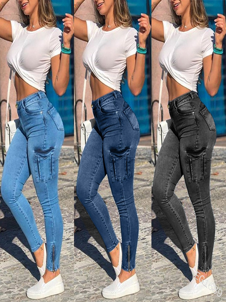 Skinny High waist Pocket Zipper Jean