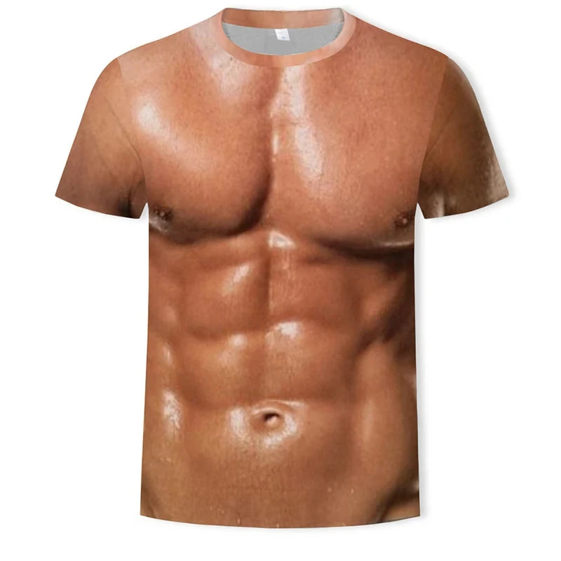 Funny Male 3D Muscle Fake Muscle T-Shirt