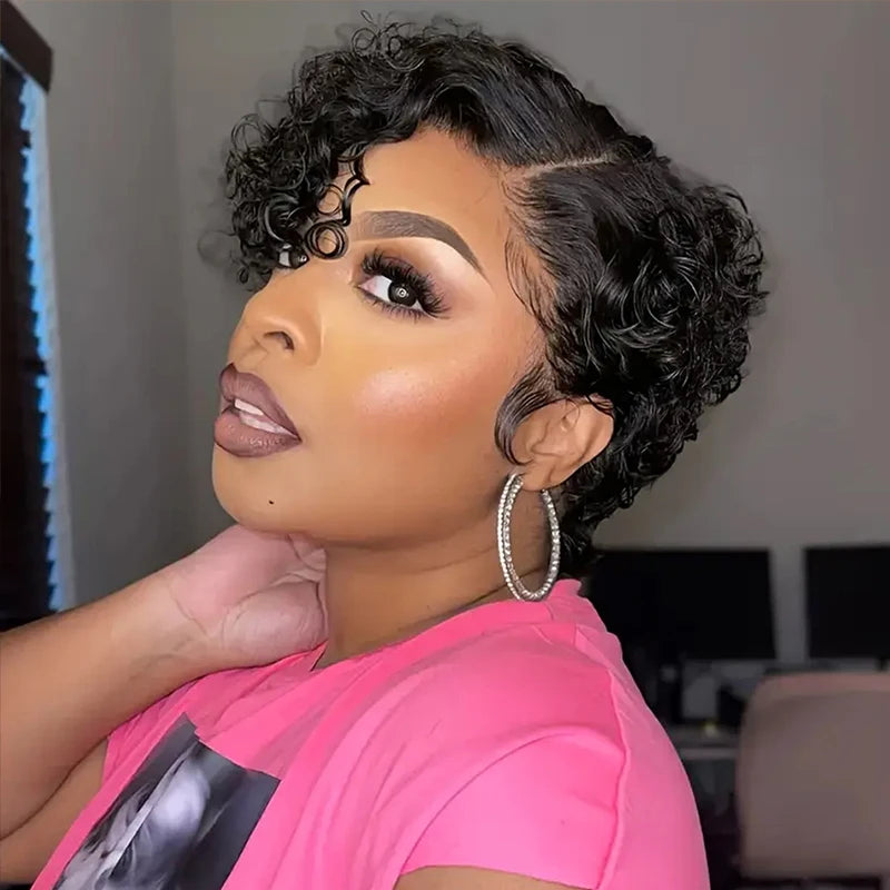 Kinky Curly Short Pixie Cut Wig Water Wavy