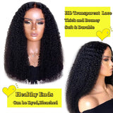 180% Kinky Curly Transparent Lace Frontal Human Hair Wig