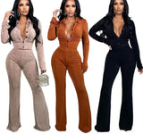 Velvet V Neck Button Long Sleeve Top And Pants Tracksuit