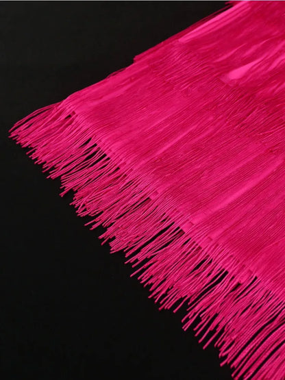 One Shoulder Fringe Long Dress