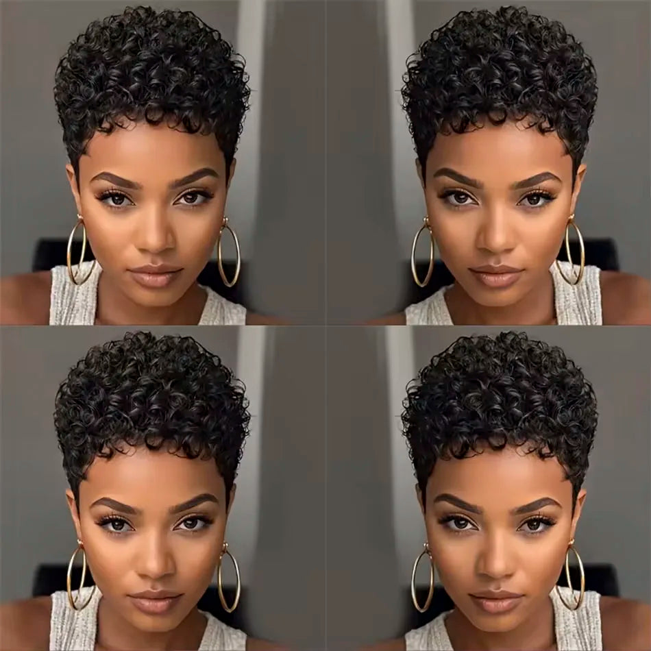 Short Kinky Curly Pixie Cut Brazilian Human Hair Wig