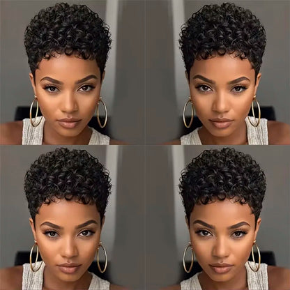 Short Kinky Curly Pixie Cut Brazilian Human Hair Wig