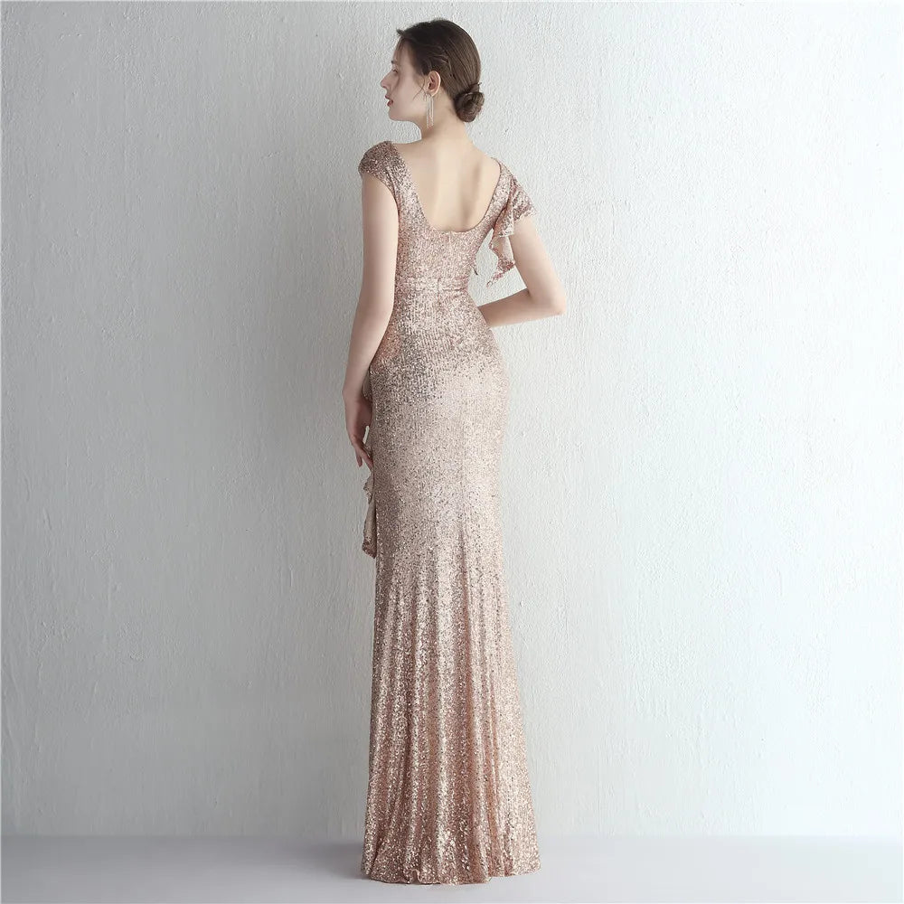 Elegant Mermaid O Neck Sequins Evening Dress