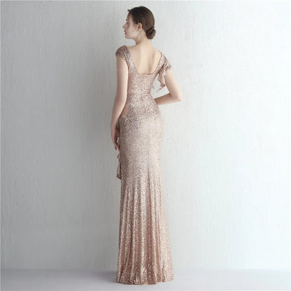 Elegant Mermaid O Neck Sequins Evening Dress