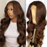 Chocolate Brown Color 4 Body Wave Lace Closure Wig Indian Remy Human Hair Wig