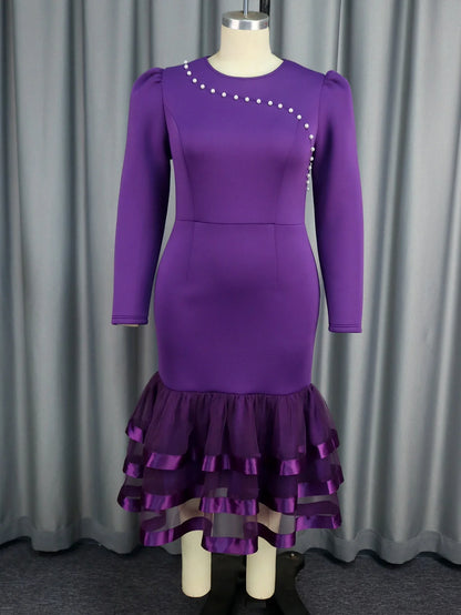 Mermaid Mesh Long Sleeves Beading Party Dress