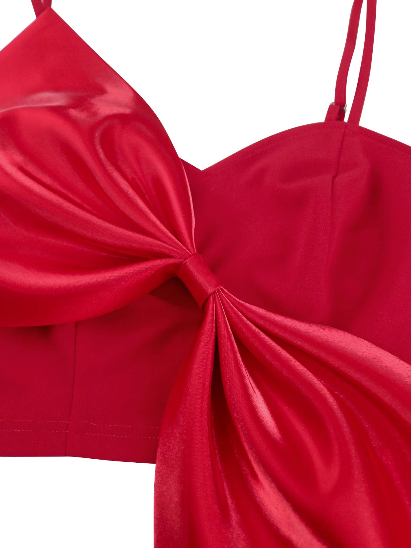 Spaghetti Strap Tops with Bowtie Layered Ruffle Hem Asymmetric A Line Skirt Two Piece Sets