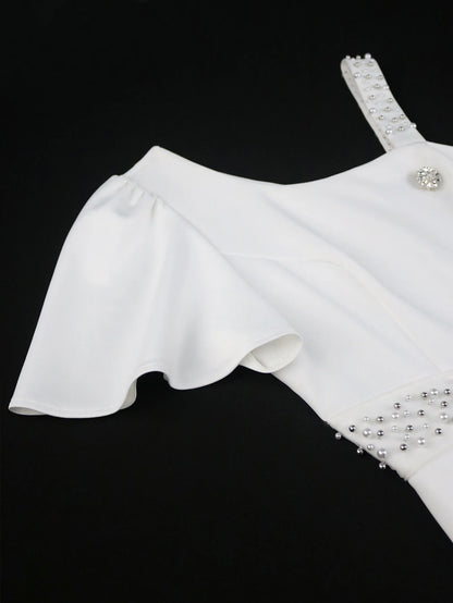 One Shoulder Asymmetric Ruffle Rhinestone Formal Dress