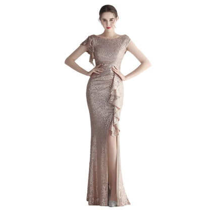 Elegant Mermaid O Neck Sequins Evening Dress
