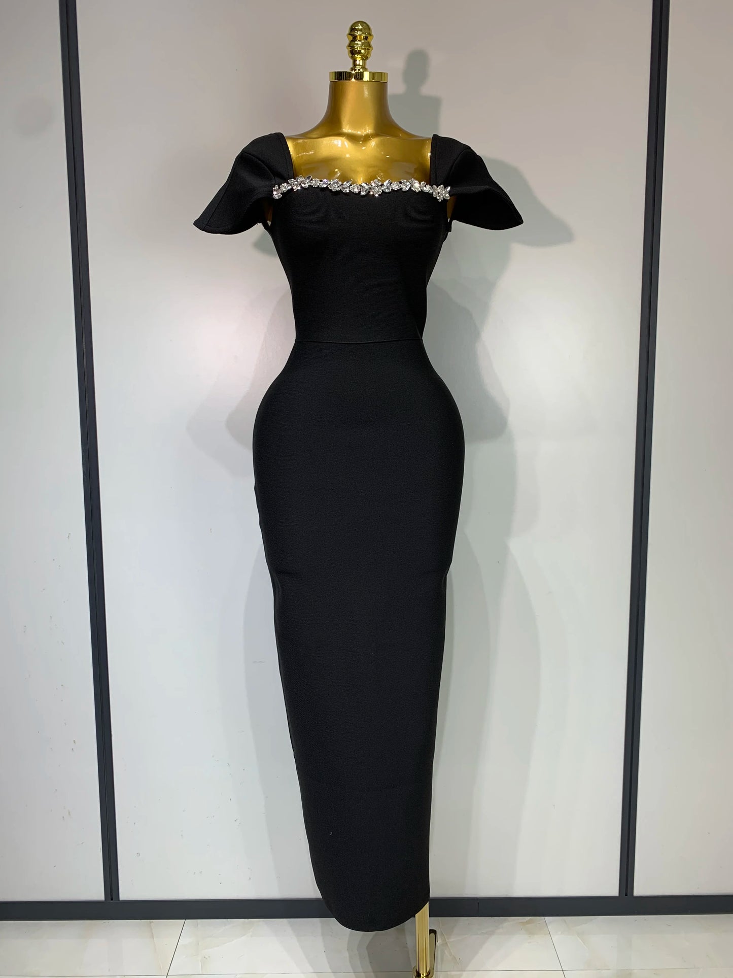 Sexy Square Collar Stretch Bandage Long Party Dress