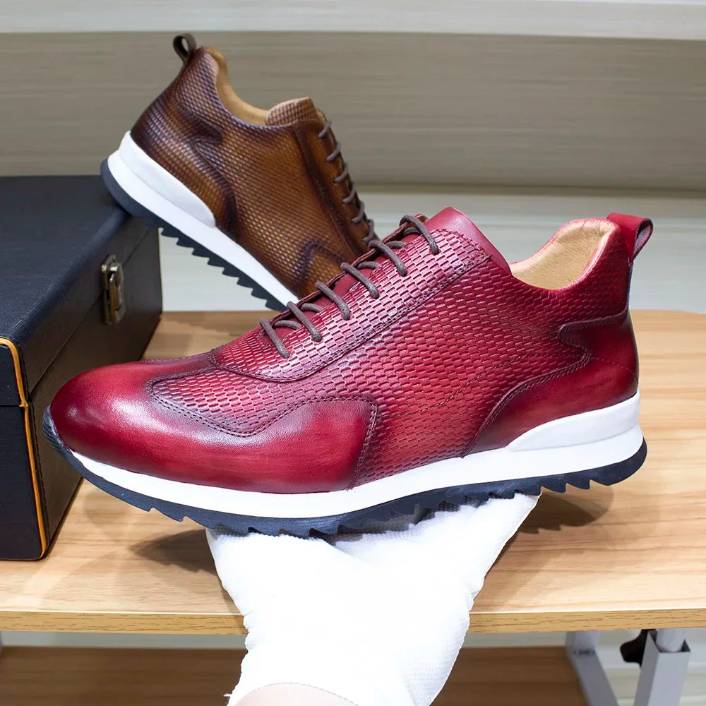 Handmade Real Cow Leather Male Oxfords Comfortable Lace-Up Running Shoes