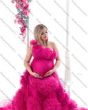 Newest Tulle Floral A-line Handmade Flowers Maternity One Shoulders Dress
