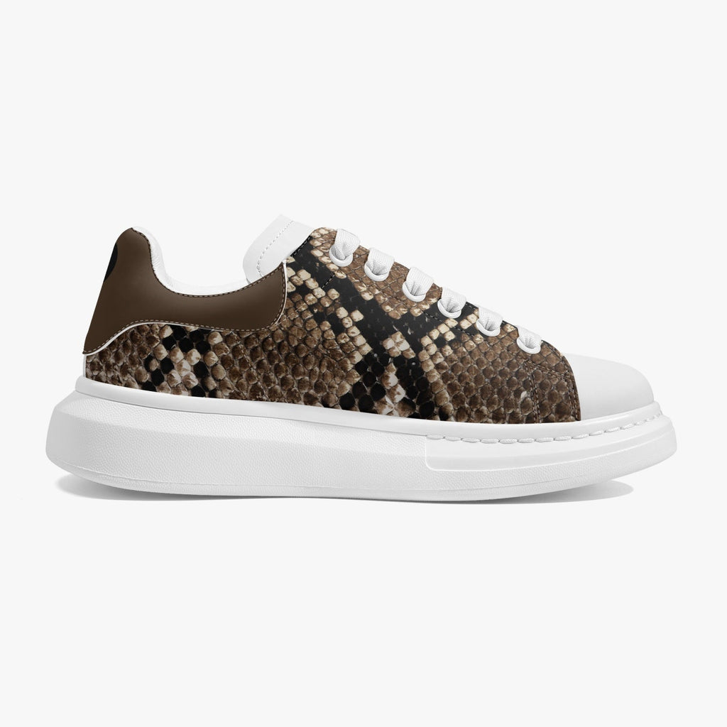 Height Increasing Faux Snake-Skin Leather Oversized Sneakers - Women