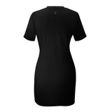Ribbon Accent Culture Crew Neck Short Sleeve Dress - Black