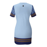 Accent Culture Crew Neck Short Sleeve Dress - Blue