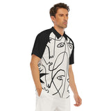 Men's Artwork Polo Shirt With Button Closure - Cream/Black