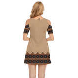 You Are Beautiful Toghu Style Shoulder Cotton Dress - Light Brown