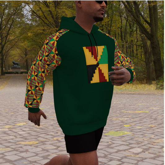 Kente Men's Heavy Fleece Raglan Hoodie - Green