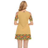 Kente Style Shoulder Cotton Dress - Yellow