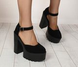 Ankle Strap Buckles Platform Chunky Heels Shoes